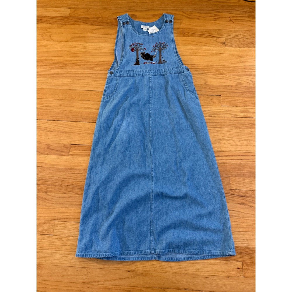 Christopher & Banks Vintage Denim Fall Embroidery Jumper Dress Small NWT 2003